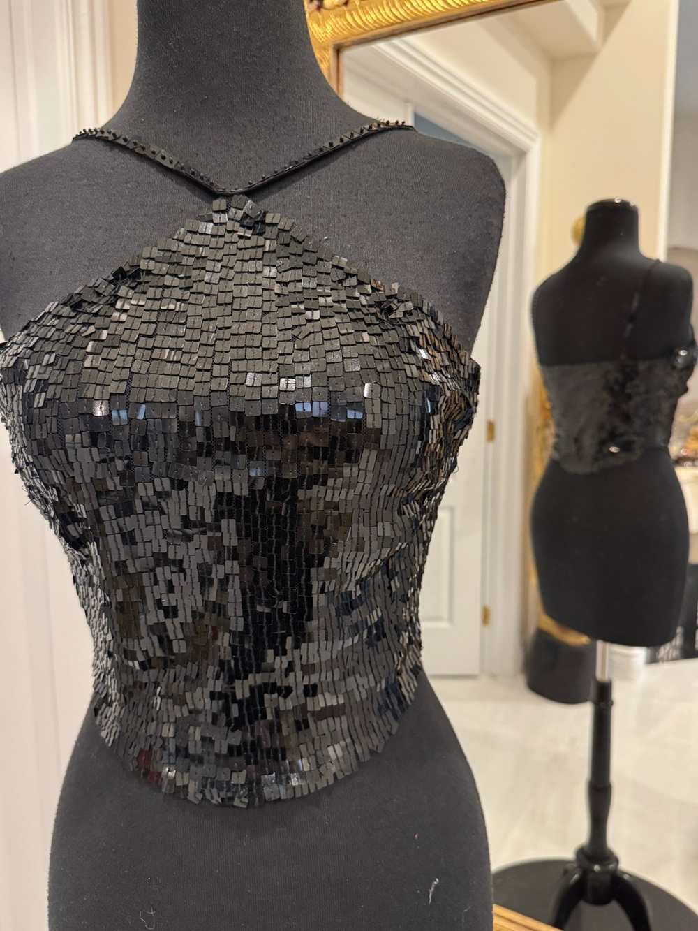 Black hand beaded Sequin Halter cami Top